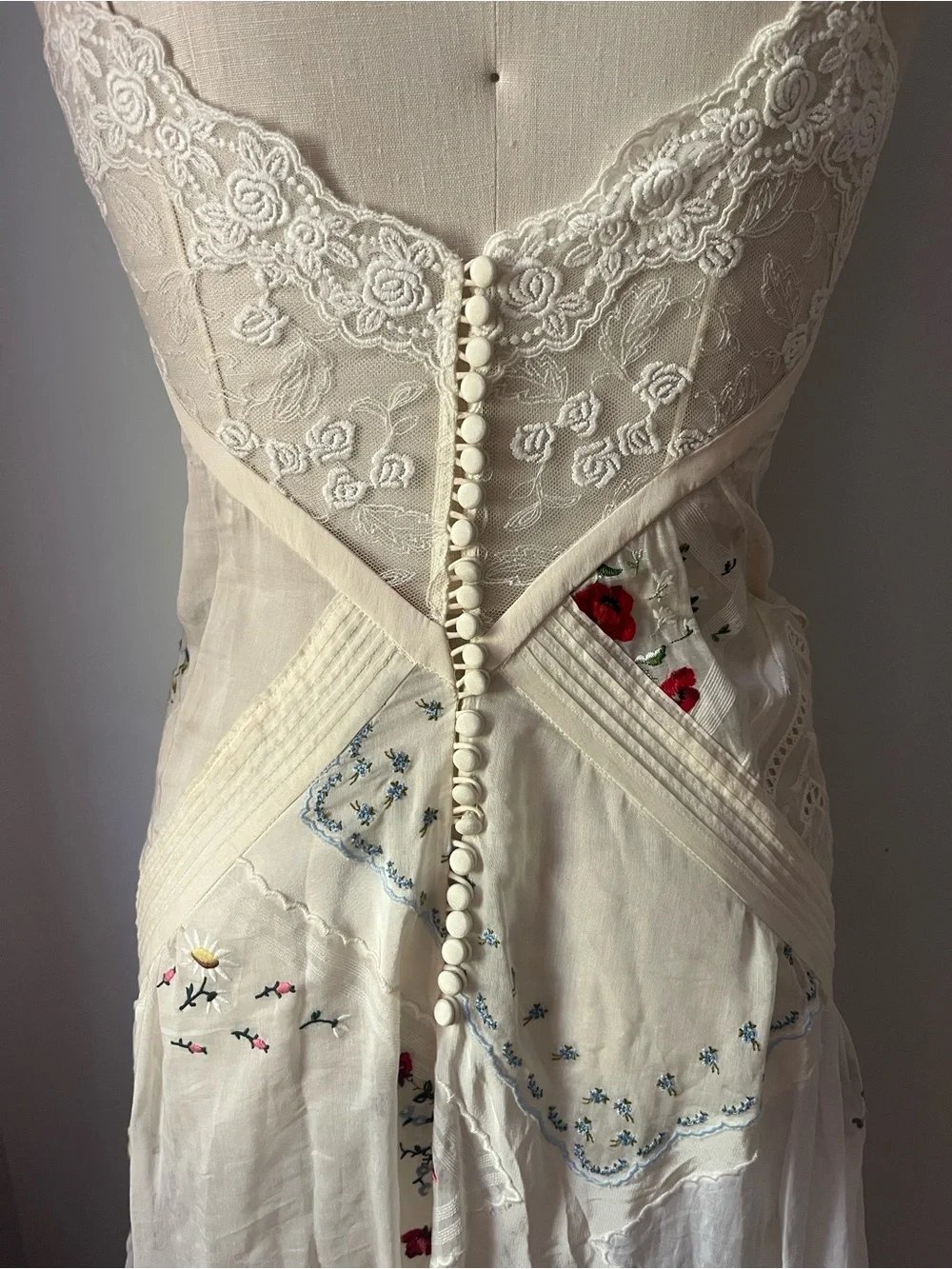 Tory Burch Cream Handkerchief Slip Maxi Dress with Embroidered Accents - Picture 6 of 6